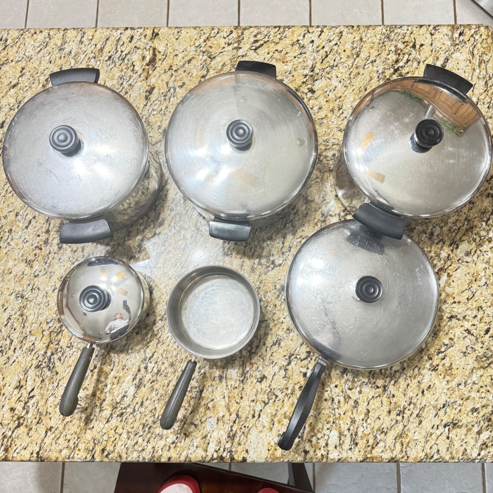 VTG 80s Revere Ware Copper Bottom & Farberware Cookware 11 Piece Mixed Lot